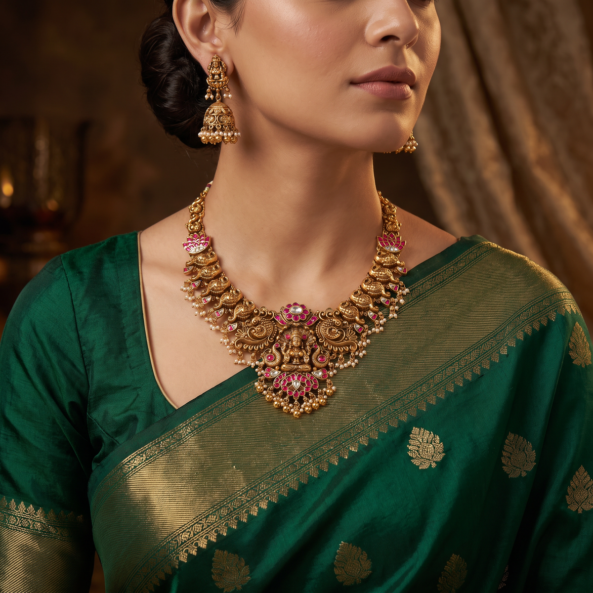 Premium Antique Lakshmi Necklace Set with Temple Craftsmanship