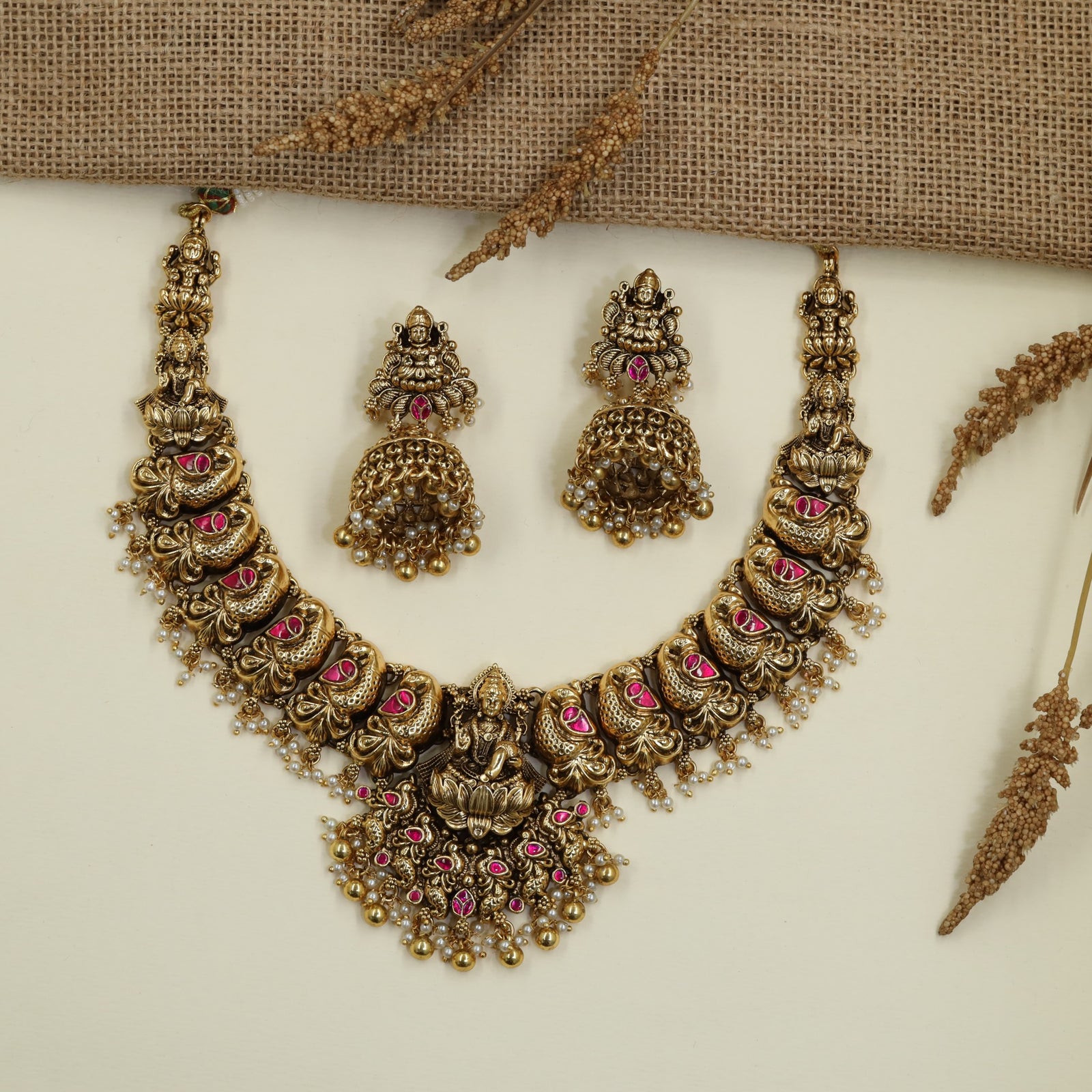 Premium Antique Necklace with Temple Lakshmi Craftsmanship