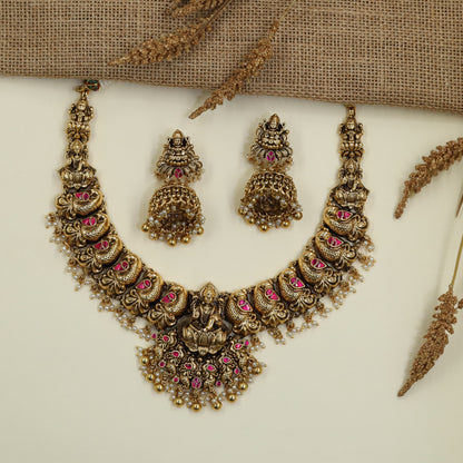 Premium Antique Necklace with Temple Lakshmi Craftsmanship