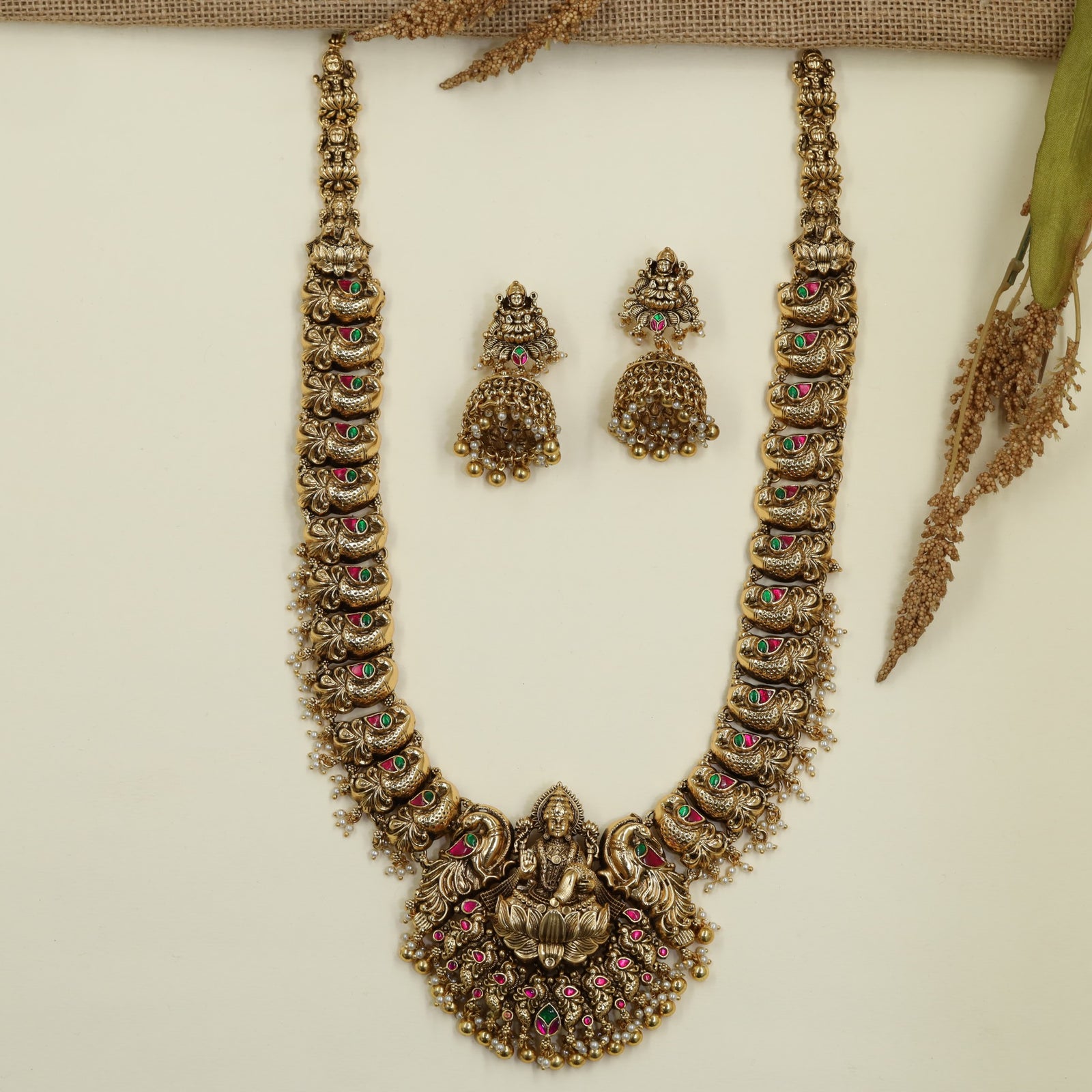 Imperial Antique Long Haara with Lakshmi Peacock Pendant