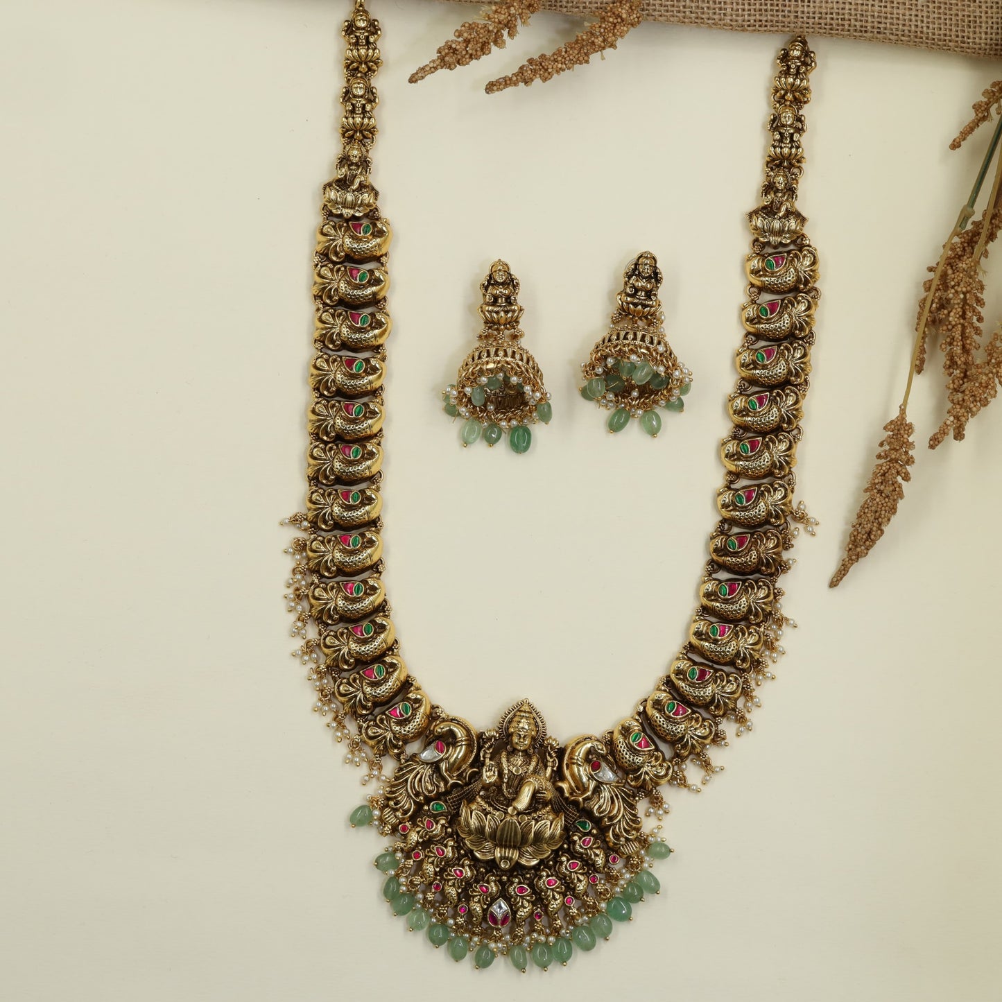 Imperial Antique Long Haara with Lakshmi Peacock Pendant