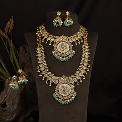 Premium Antique Combo Set with Circular Peacock Pendant Design