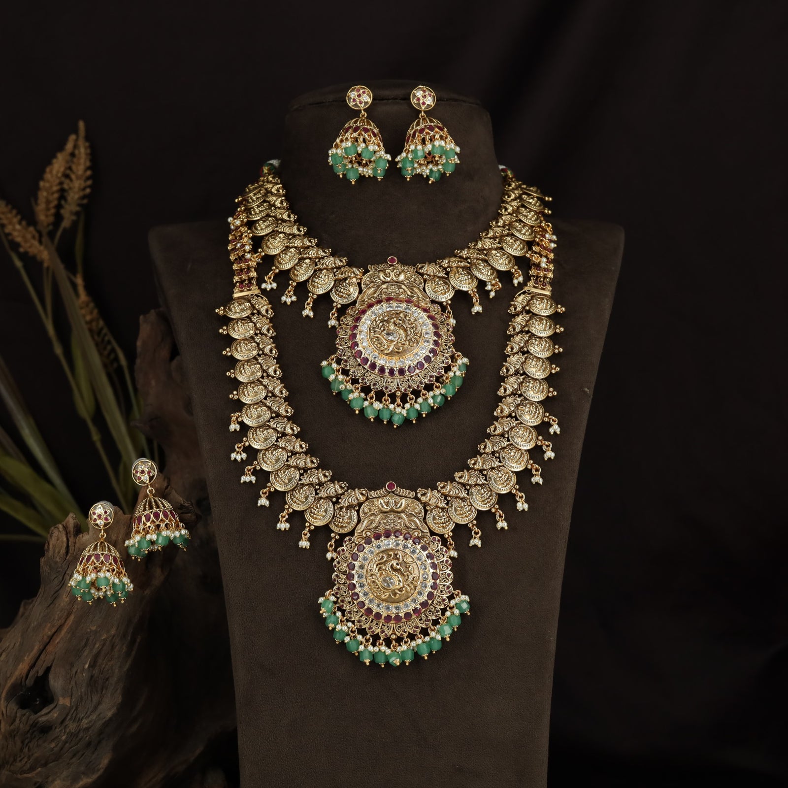 Premium Antique Combo Set with Circular Peacock Pendant Design