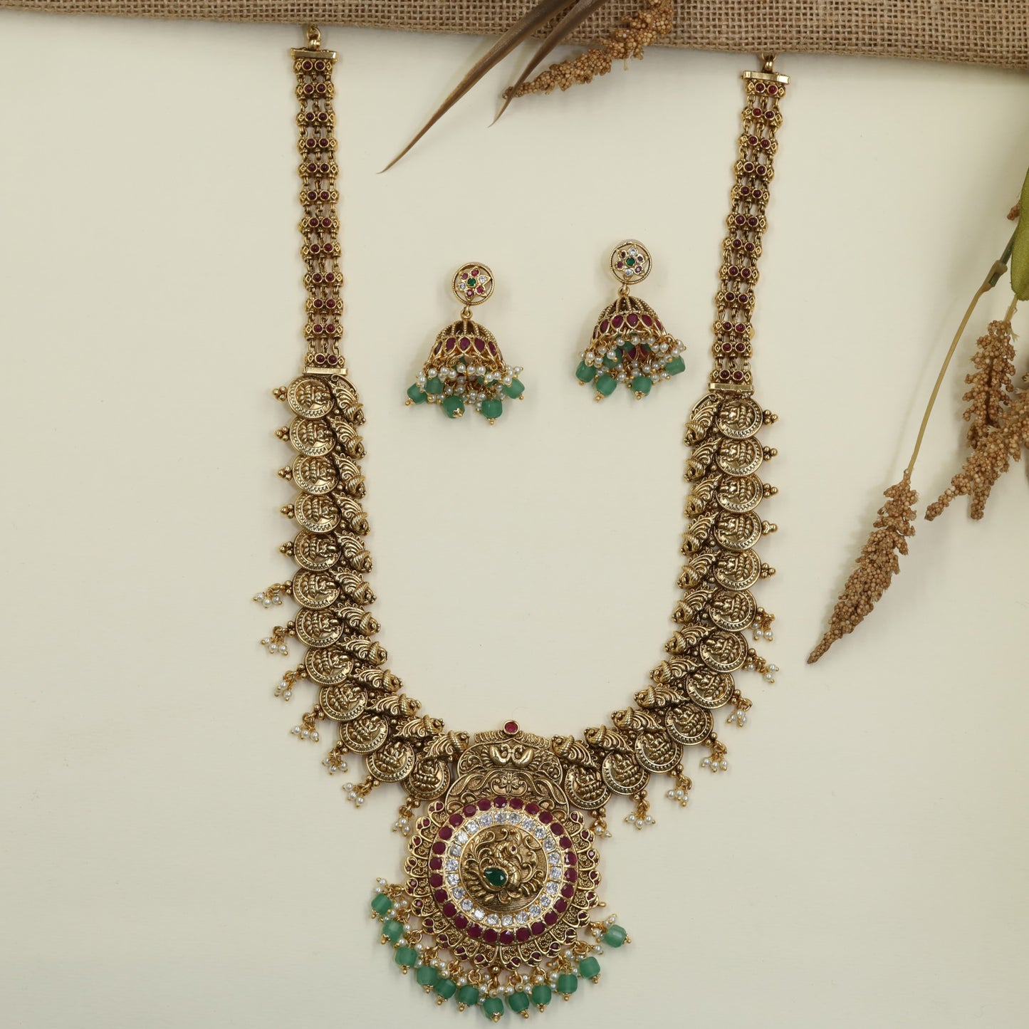 Timeless Antique Long Haara with Peacock Centerpiece Pendant