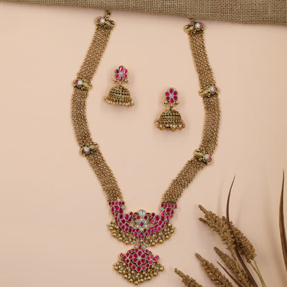 Classic Jadau Long Haara with Decorative Layered Chain Pattern