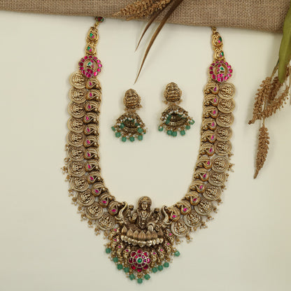 Gajalakshmi Antique Long Haara Set with Peacock Links