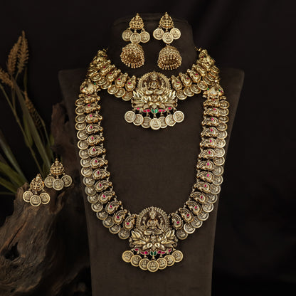 Lakshmi Coin Antique Combo Set with Lotus Pendants