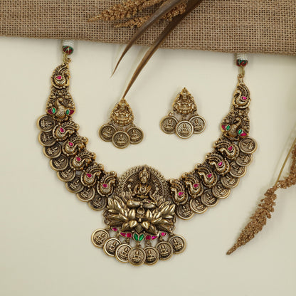 Signature Antique Peacock Necklace Set with Temple Links