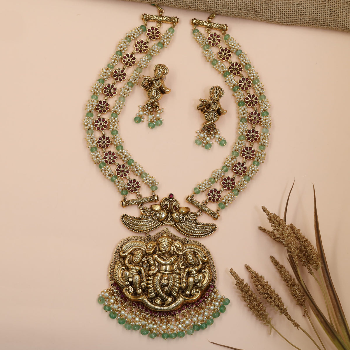 Krishna Antique Long Haara Set with Floral Beadwork