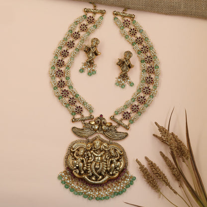 Krishna Antique Long Haara Set with Floral Beadwork
