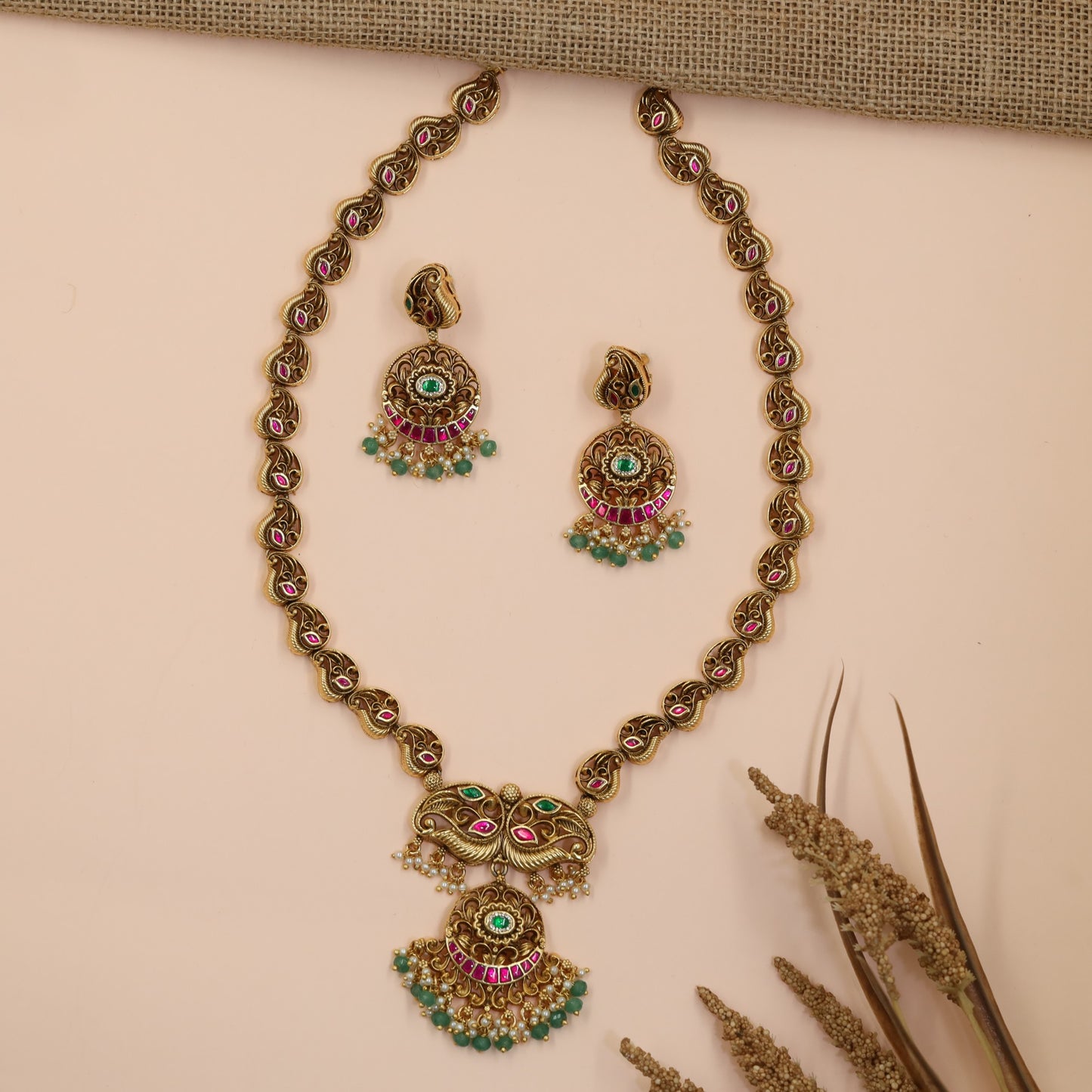 Festive Antique Peacock Long Haara for Traditional Wear