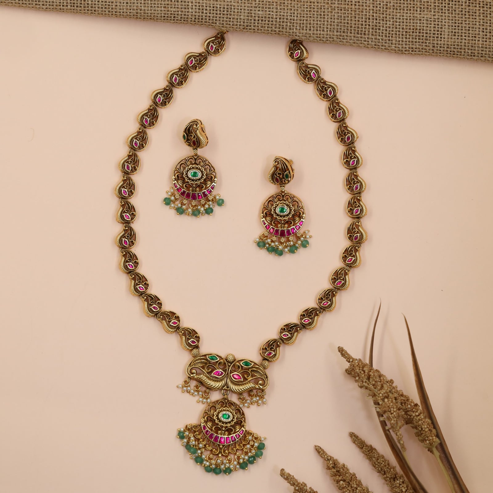 Festive Antique Peacock Long Haara for Traditional Wear