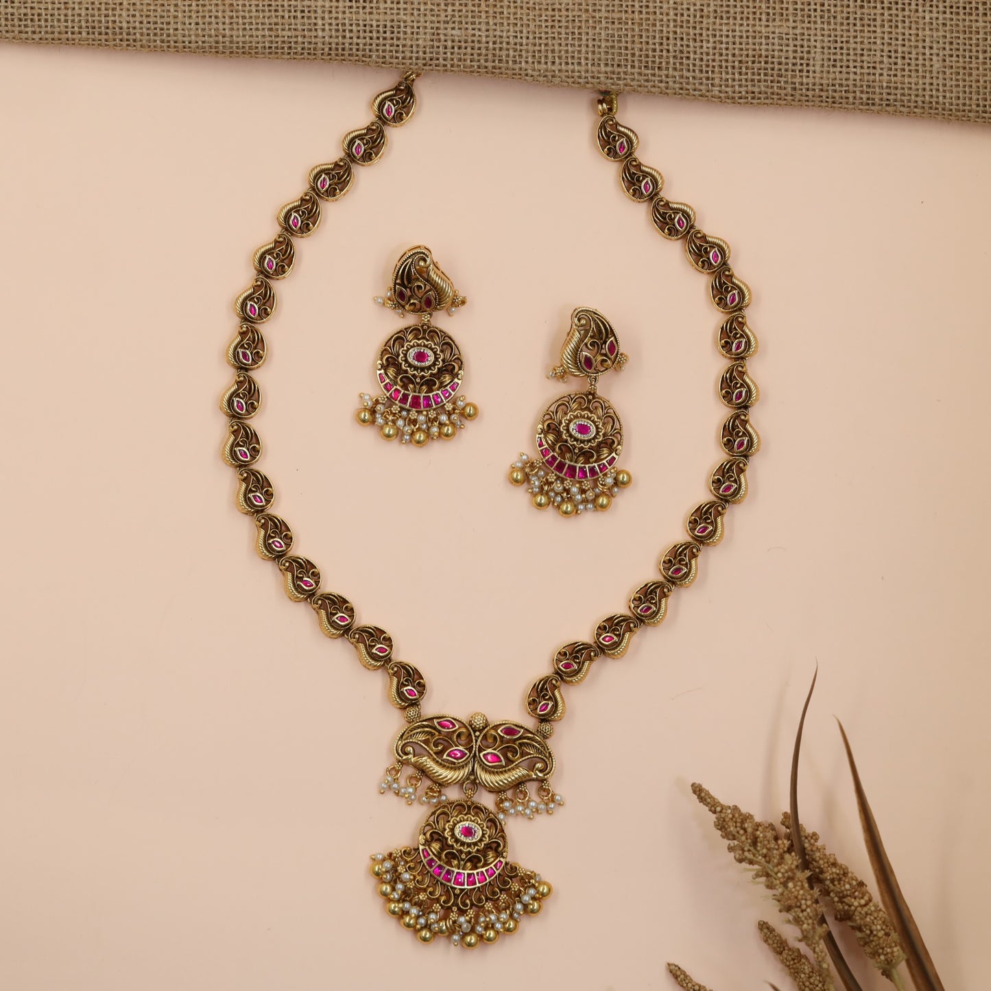 Festive Antique Peacock Long Haara for Traditional Wear