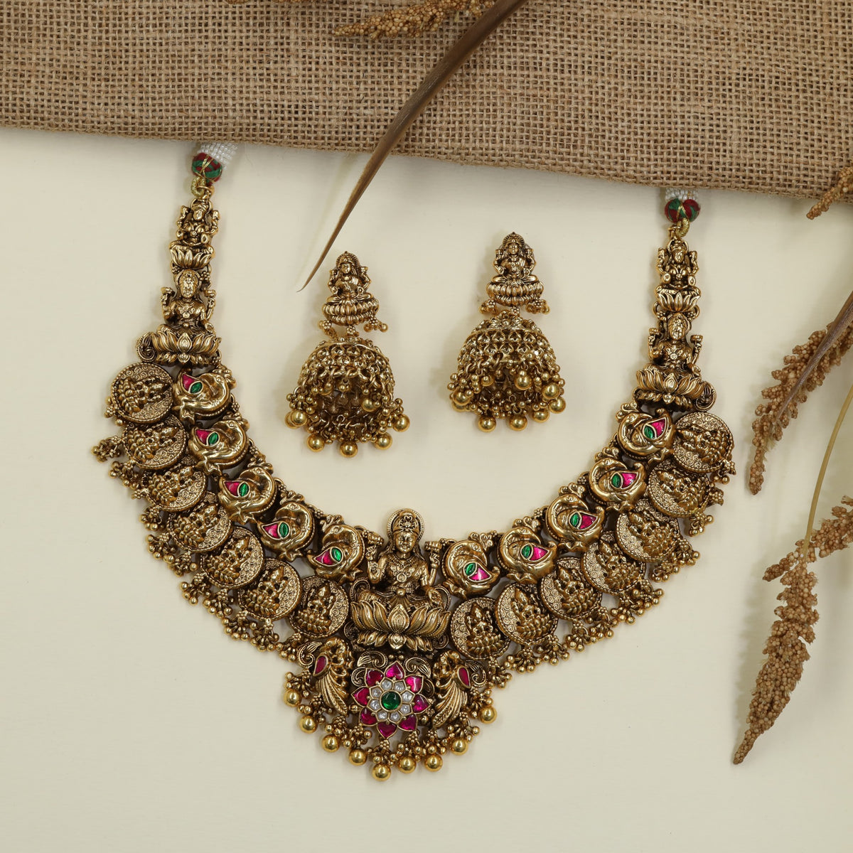 Antique Peacock Lakshmi Necklace Set with Heritage Links