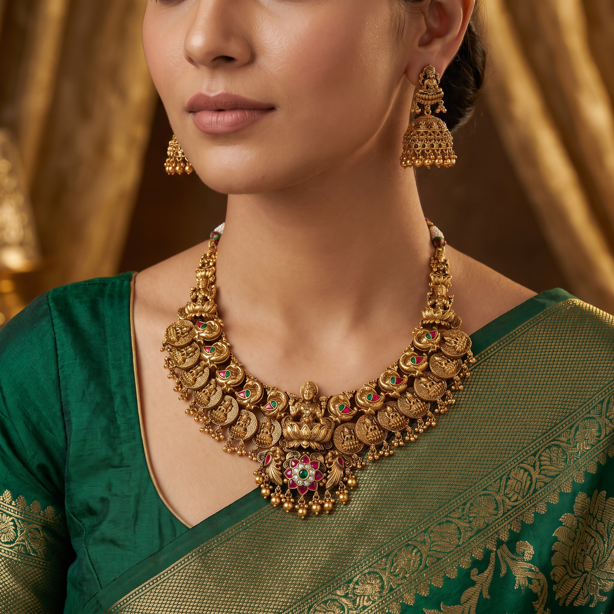 Antique Peacock Lakshmi Necklace Set with Heritage Links