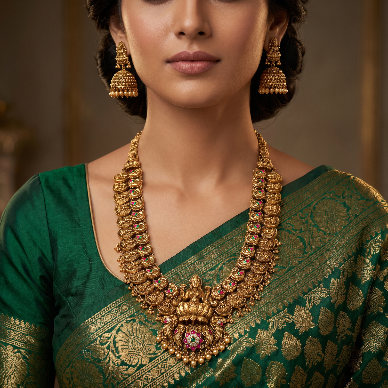 Elegant Antique Long Haara with Peacock Links and Coin Detailing