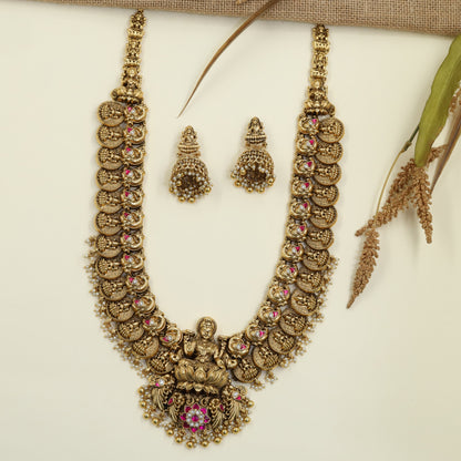 Antique Peacock Long Haara Set with Coin Detailing