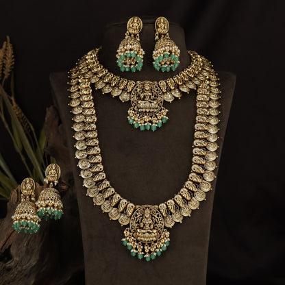 Grand Peacock Coin Antique Combo Set with Lakshmi Pendants