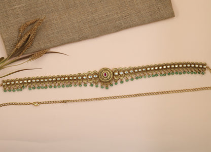 Royal Antique Waist Belt with Circular Semi-Precious Zircon Centre