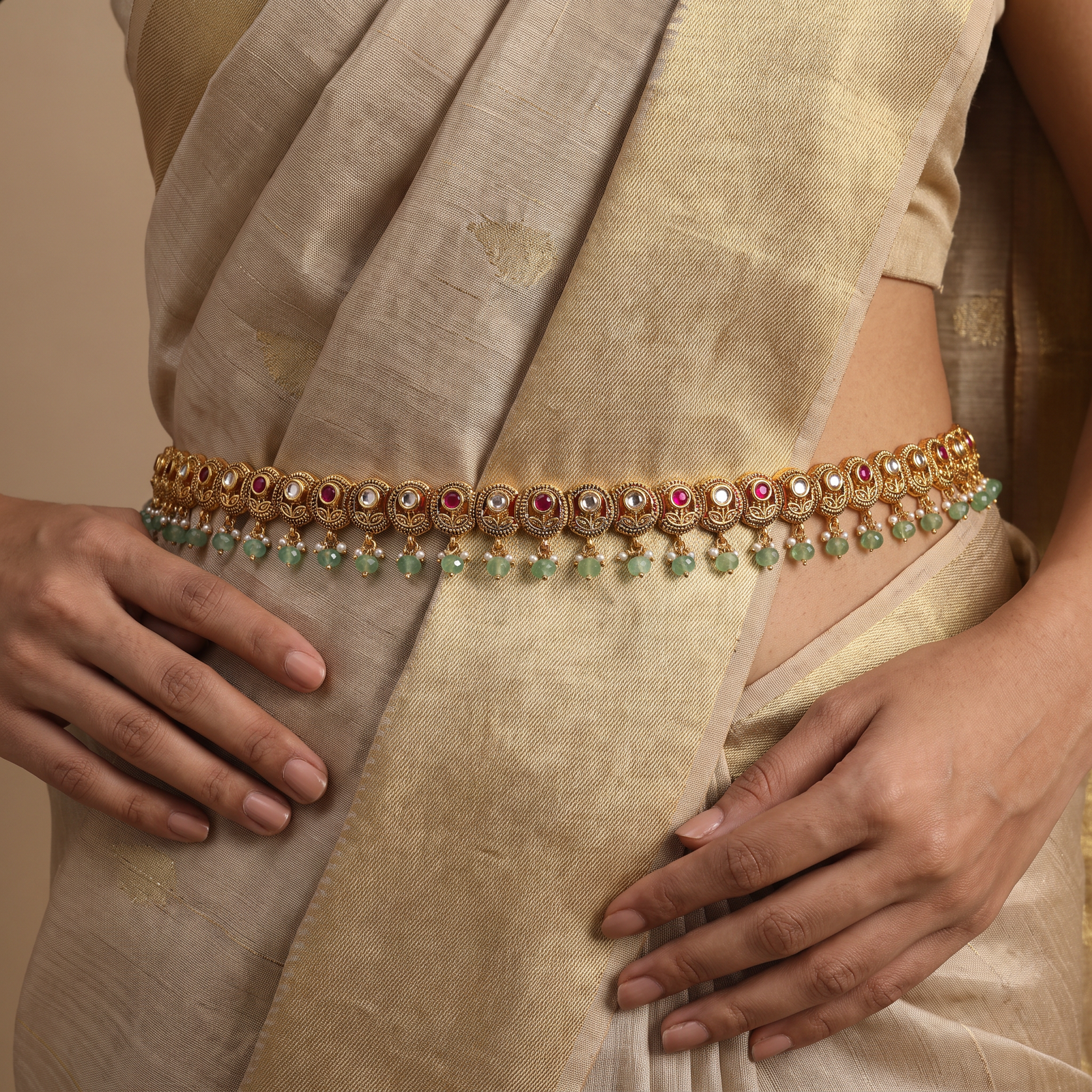 Heritage Antique Waist Belt with Floral Medallion Border