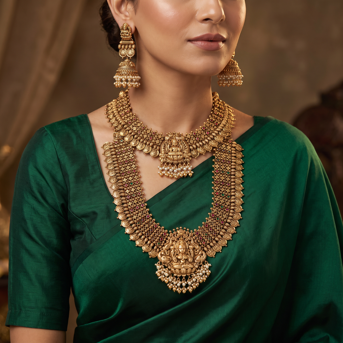 Lakshmi Long Haara and Necklace Antique Combo Set