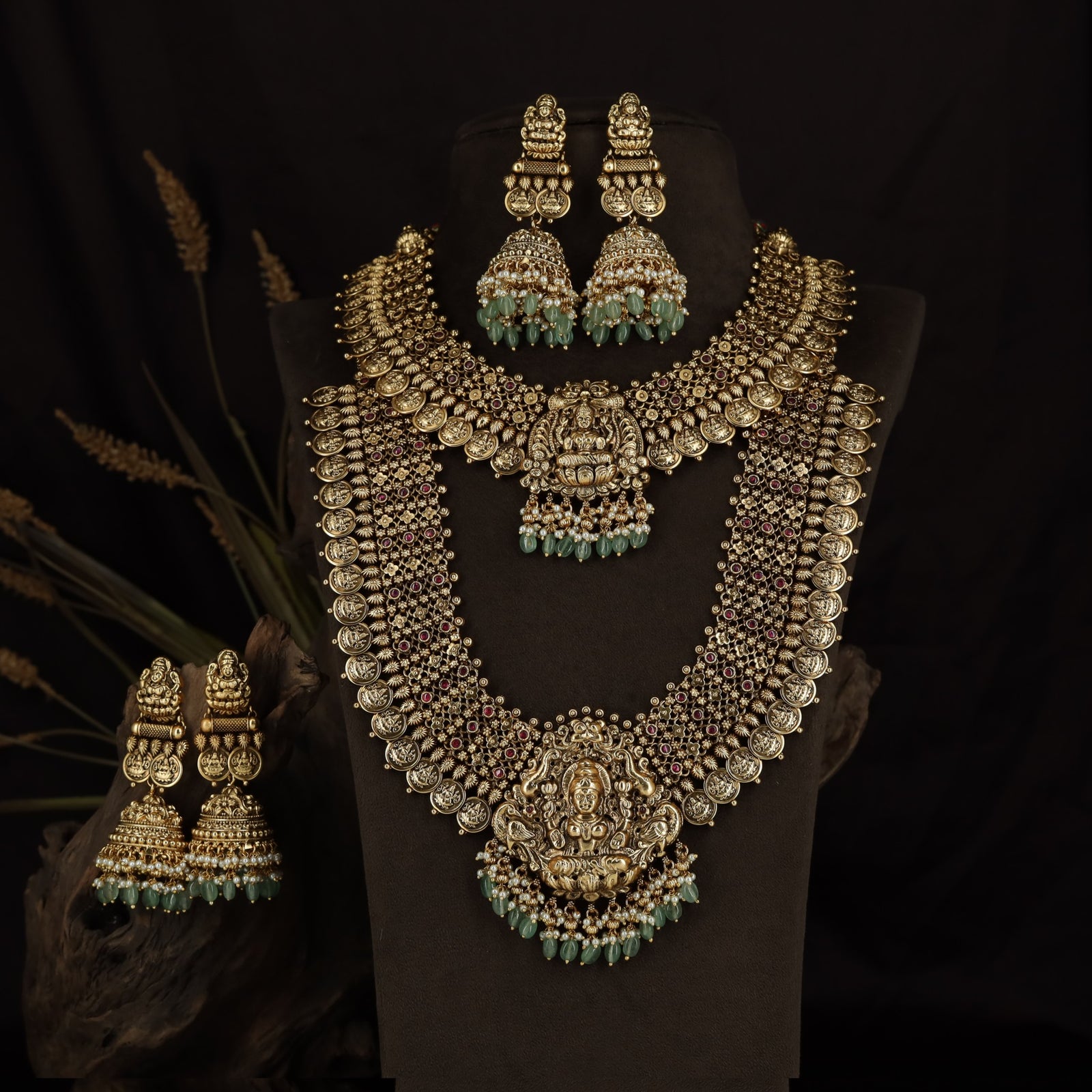 Antique Temple Combo Set with Lakshmi Long Haara and Necklace
