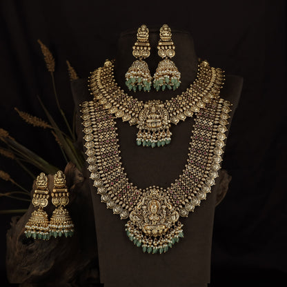 Antique Temple Combo Set with Lakshmi Long Haara and Necklace