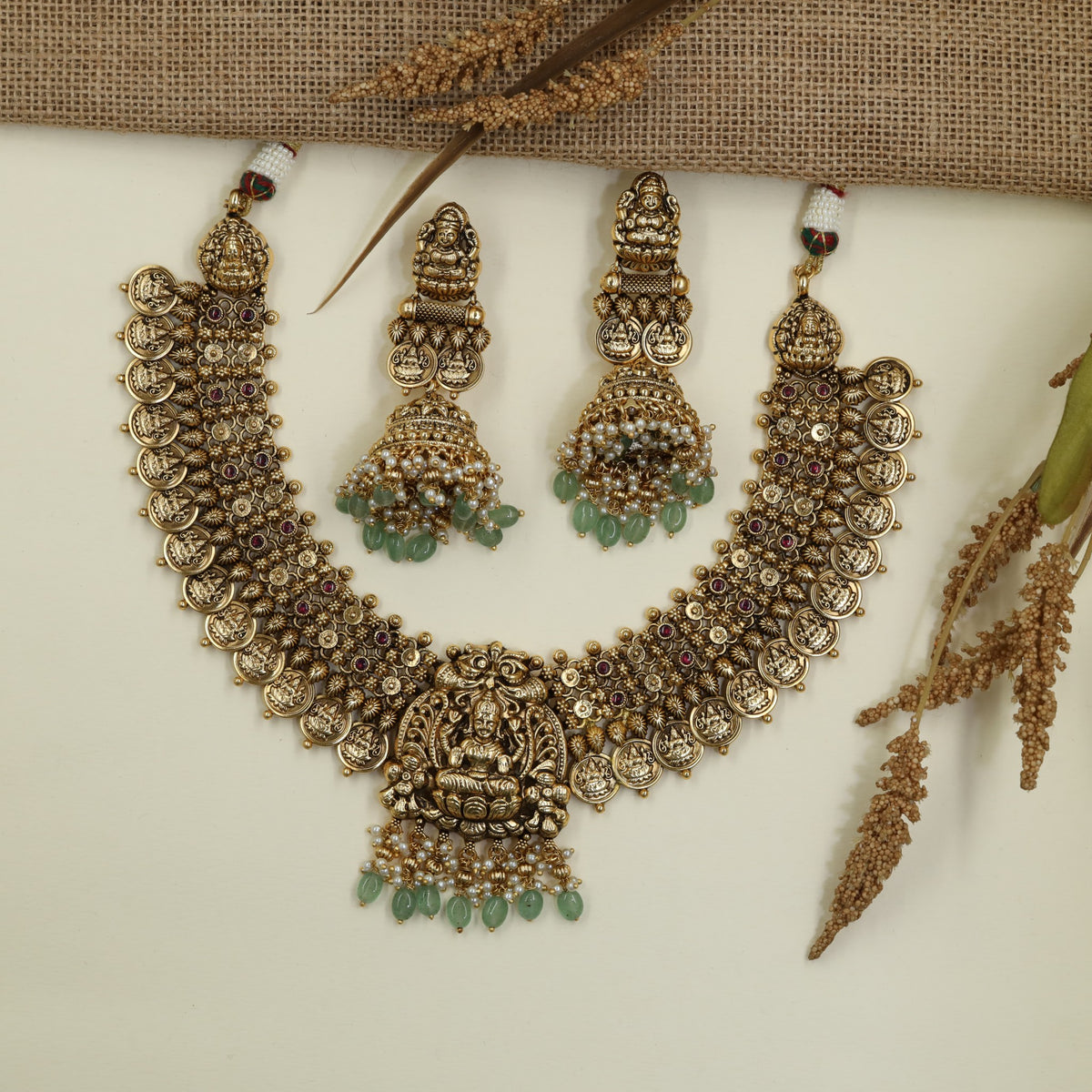 Premium Gajalakshmi Antique Necklace Set with Temple Craftsmanship