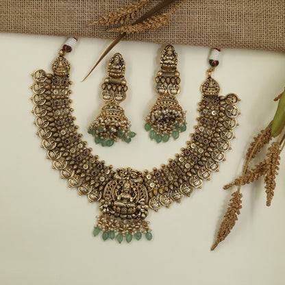 Premium Gajalakshmi Antique Necklace Set with Temple Craftsmanship