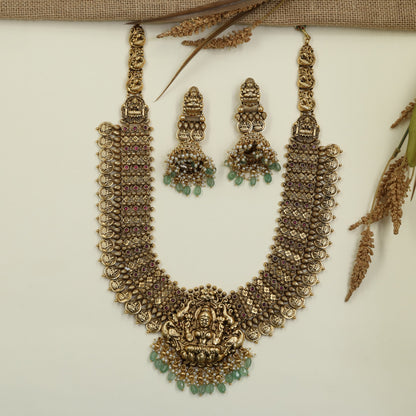 Royal Gajalakshmi Antique Long Haara Set with Coin Border
