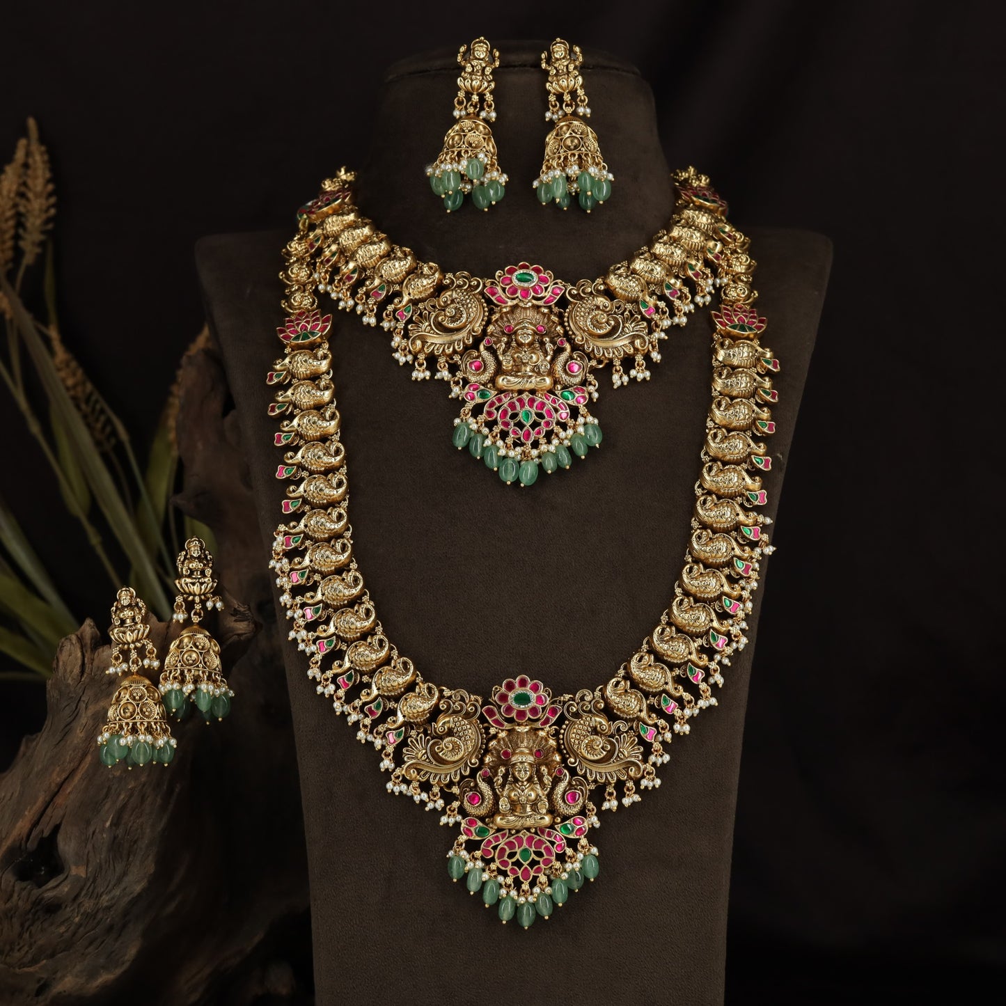 Luxury Antique Combo Set Featuring Lakshmi Temple Pendants