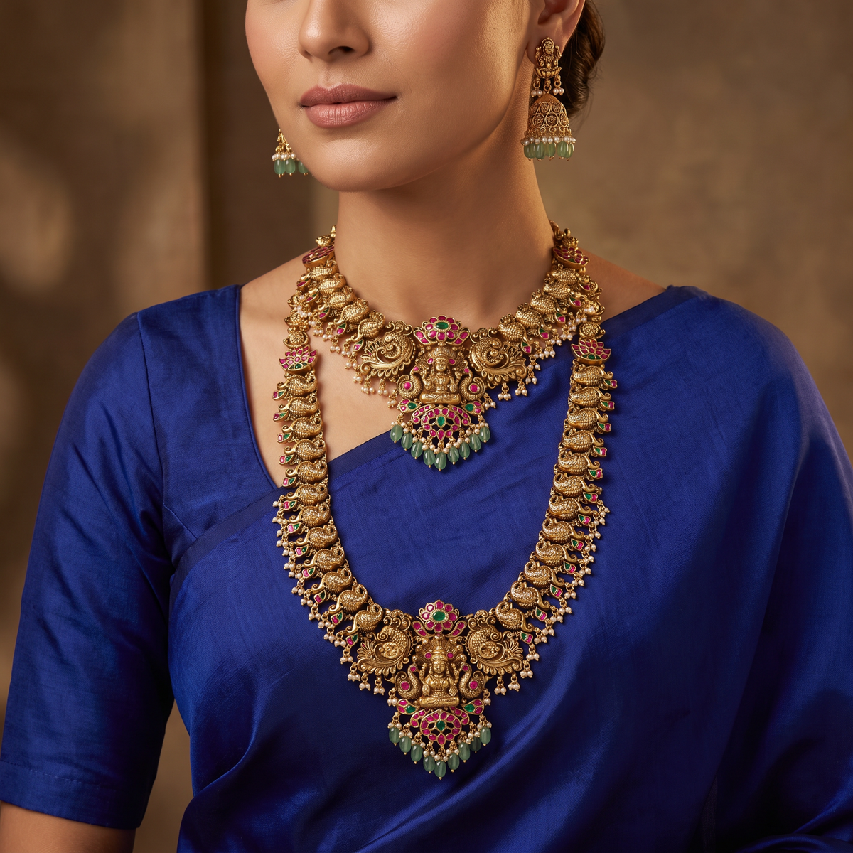 Luxury Lakshmi Antique Combo Set with Peacock Links