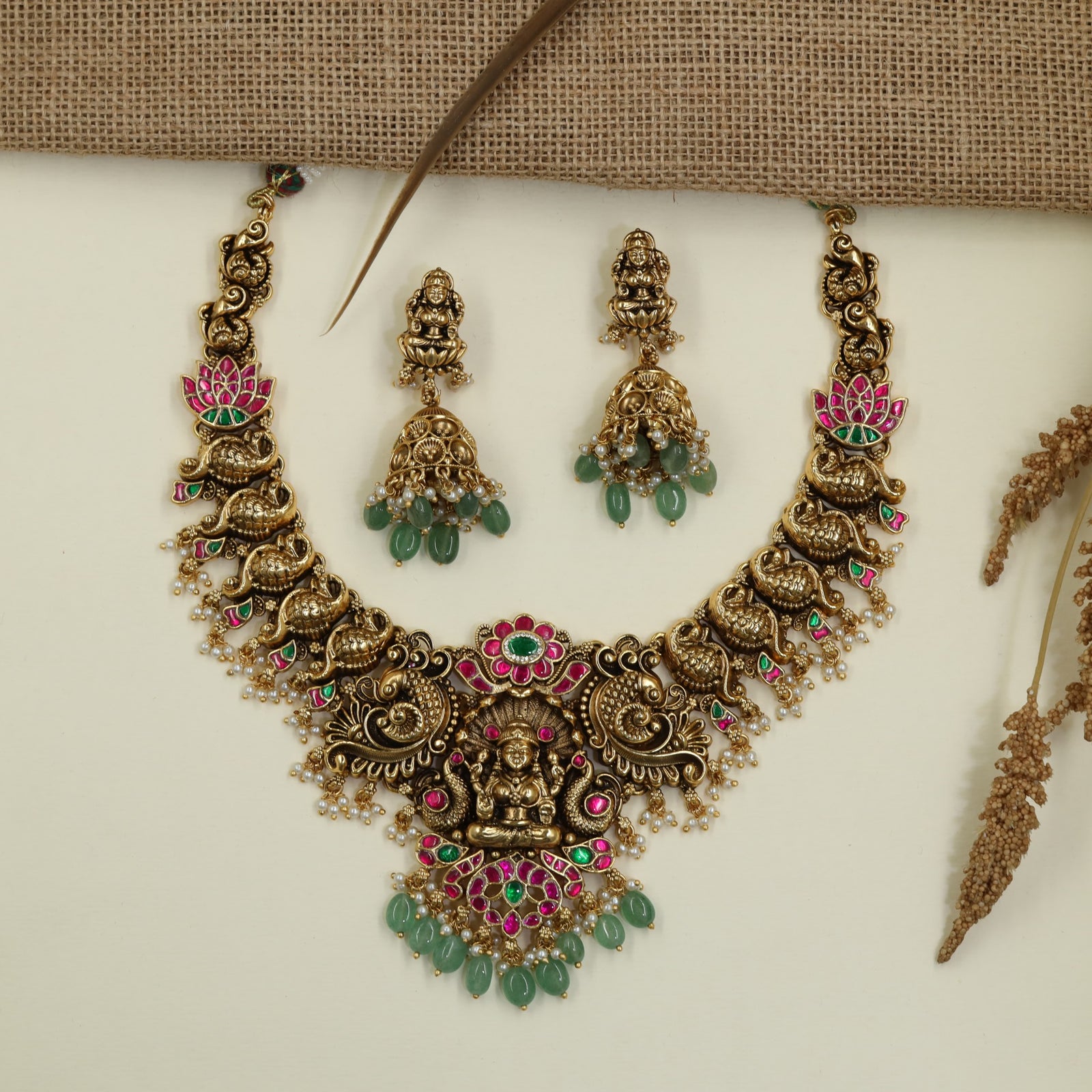 Heirloom Antique Necklace with Lakshmi Peacock Design