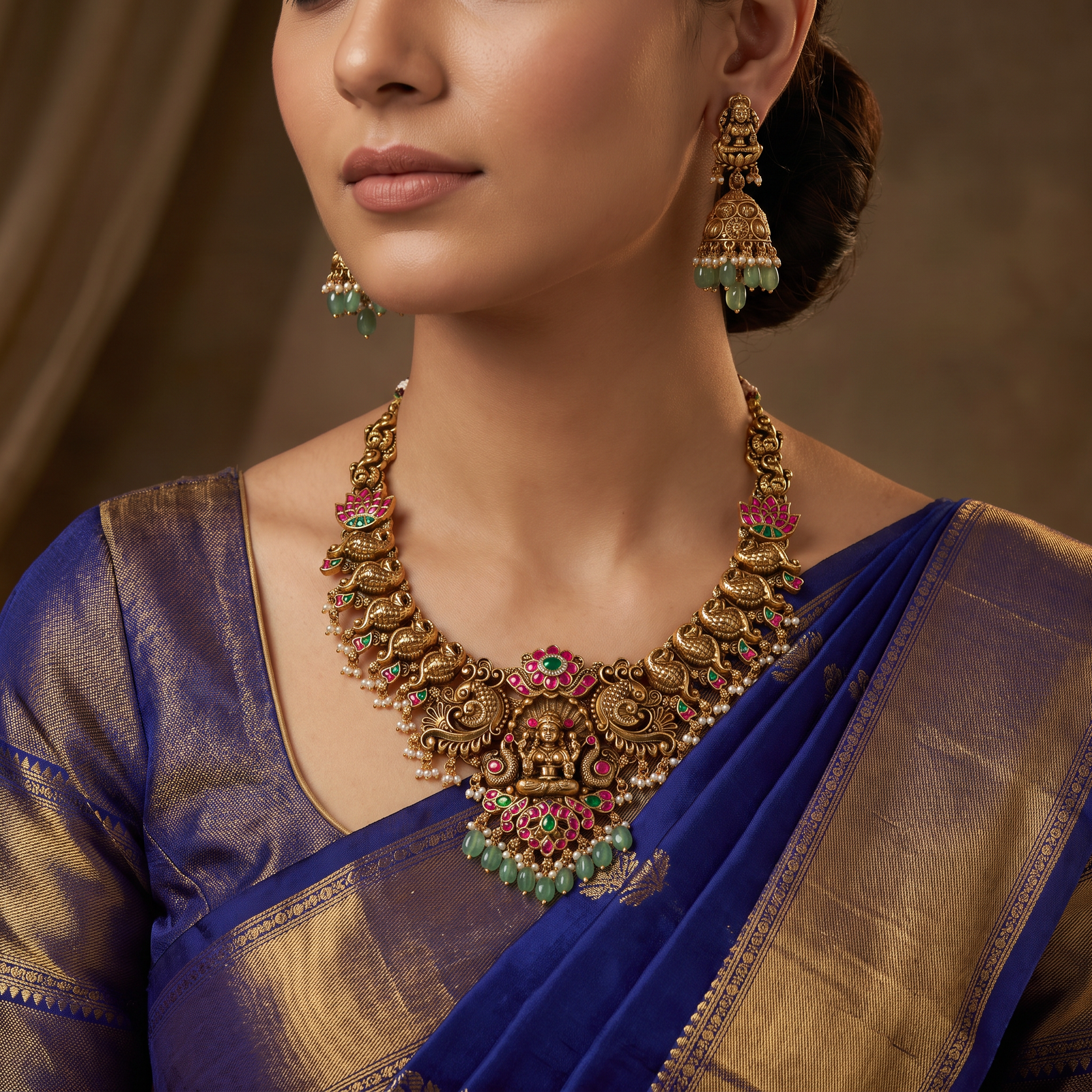 Heirloom Antique Necklace with Lakshmi Peacock Design