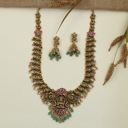 Signature Antique Peacock Long Haara Set with Heritage Artistry