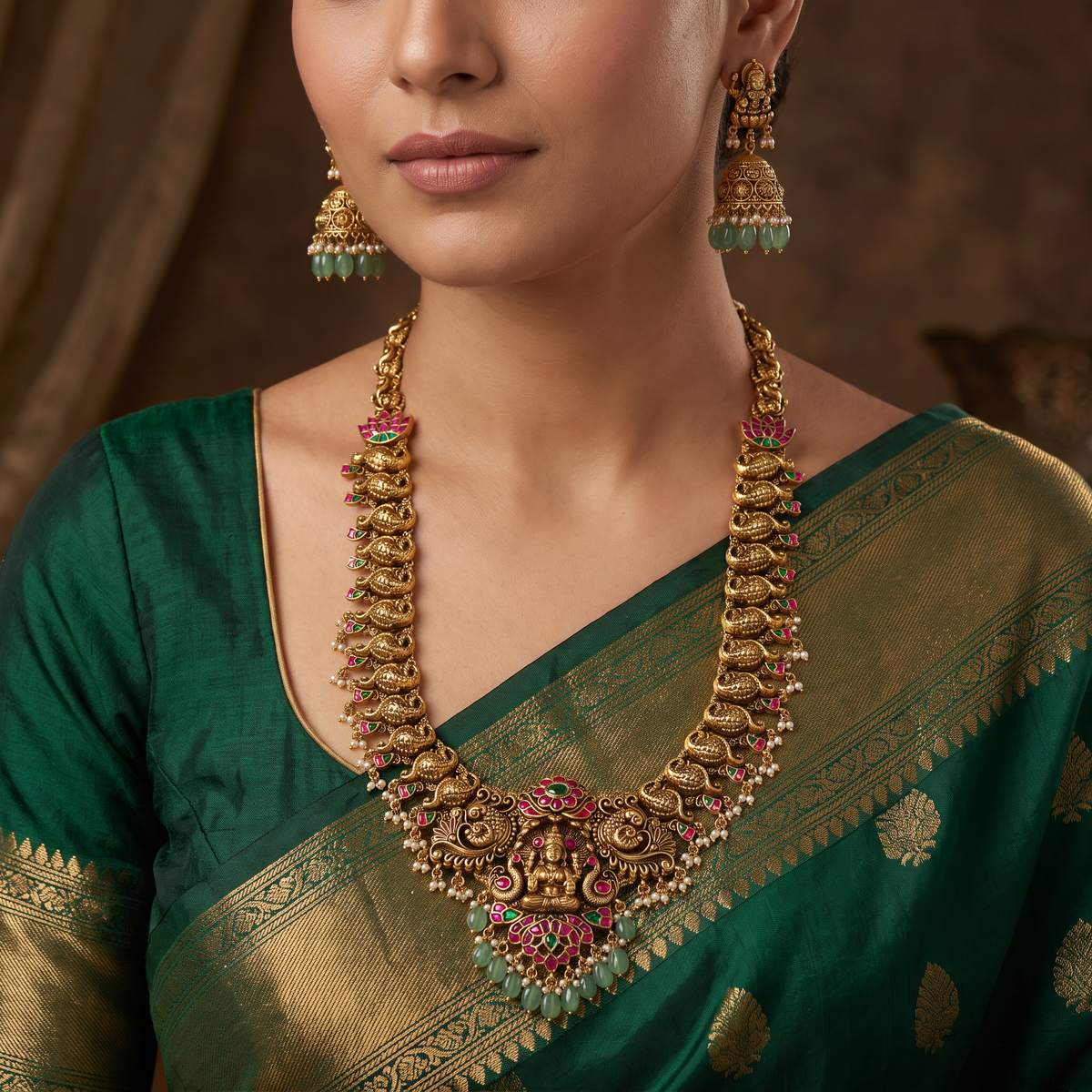 Signature Antique Peacock Long Haara Set with Heritage Artistry