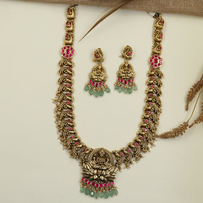 Premium Lakshmi Antique Long Haara Set with Temple Centre