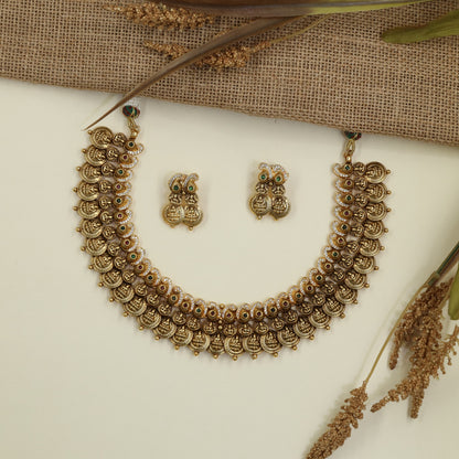 Grand Lakshmi Coin Antique Necklace Set with Layered Detailing