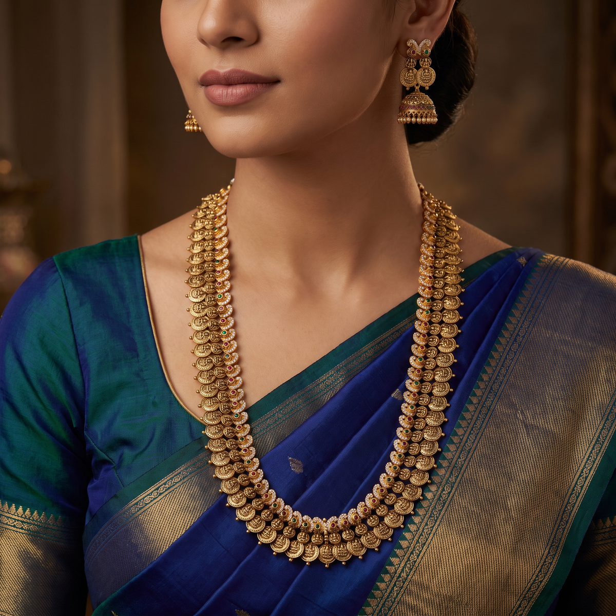 Couture Antique Long Haara Set with Temple Coins