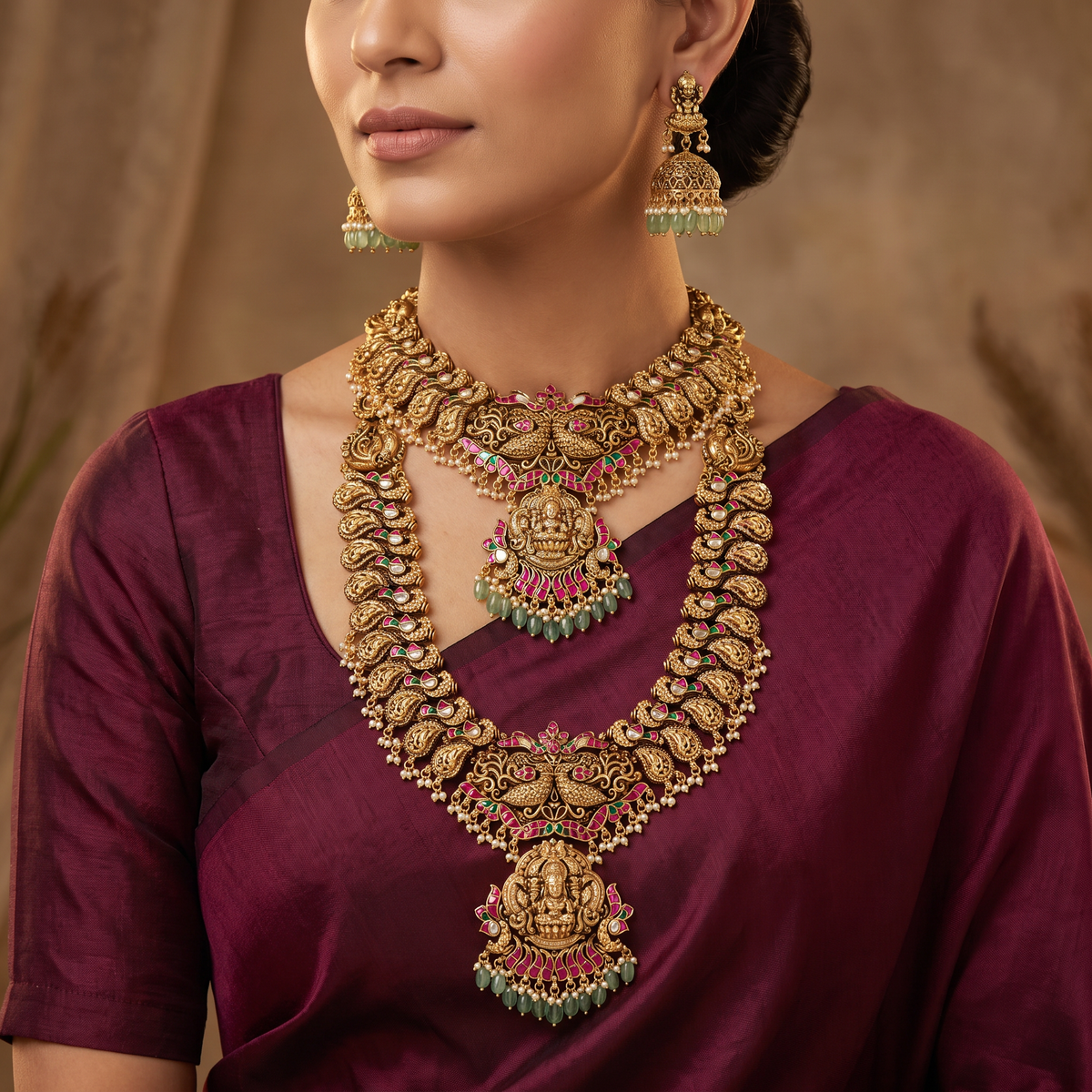 Signature Lakshmi Antique Combo Set with Peacock Scrollwork