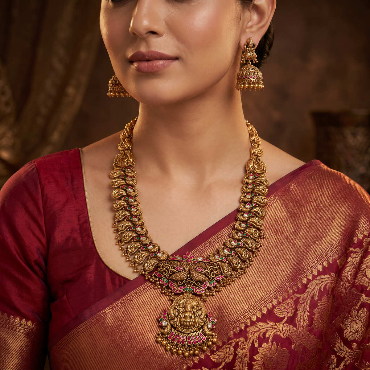 Royal Lakshmi Peacock Antique Long Haara Set