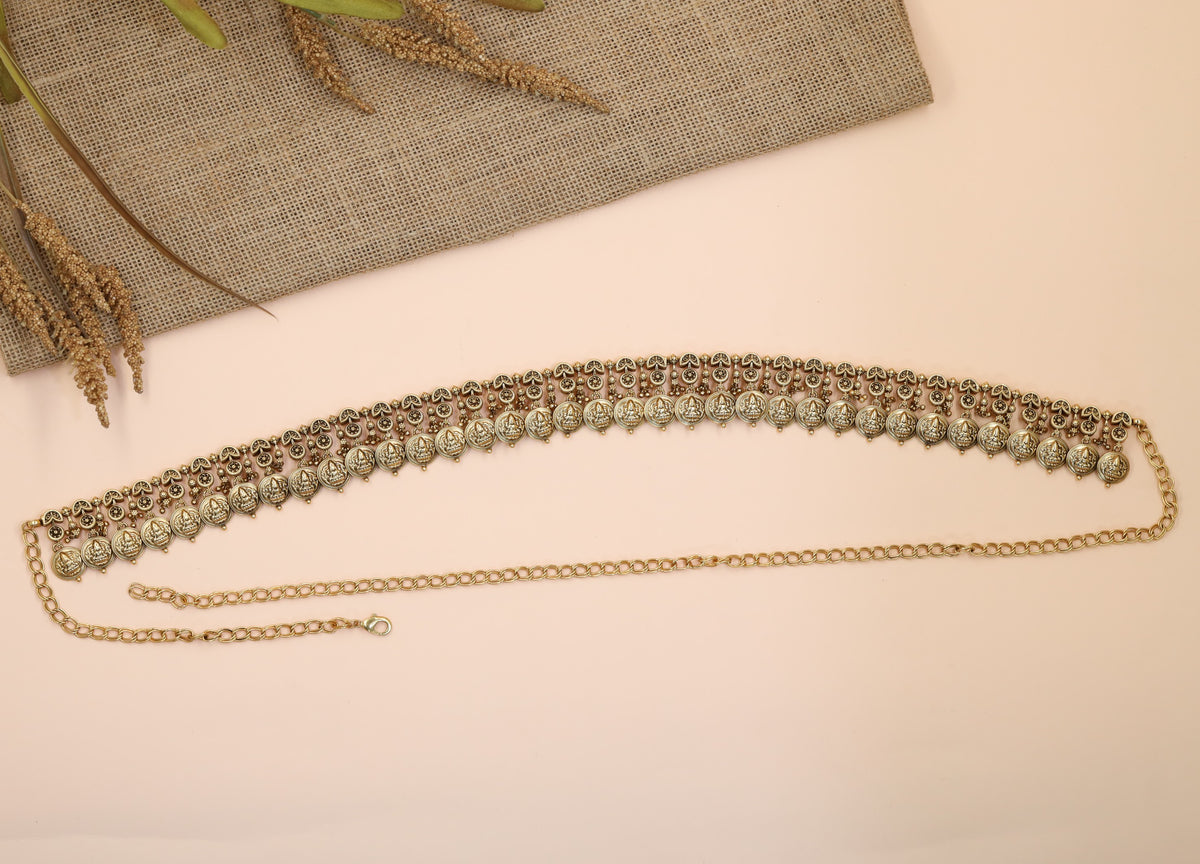 Regal Temple Waist Belt with Lakshmi Coin Design