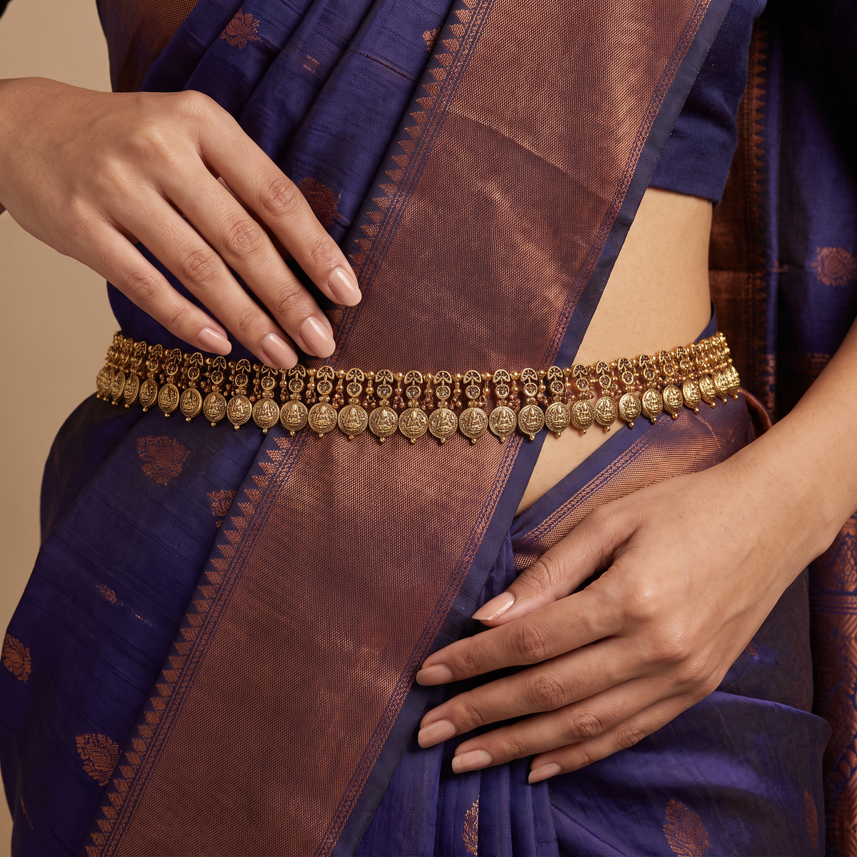 Regal Temple Waist Belt with Lakshmi Coin Design