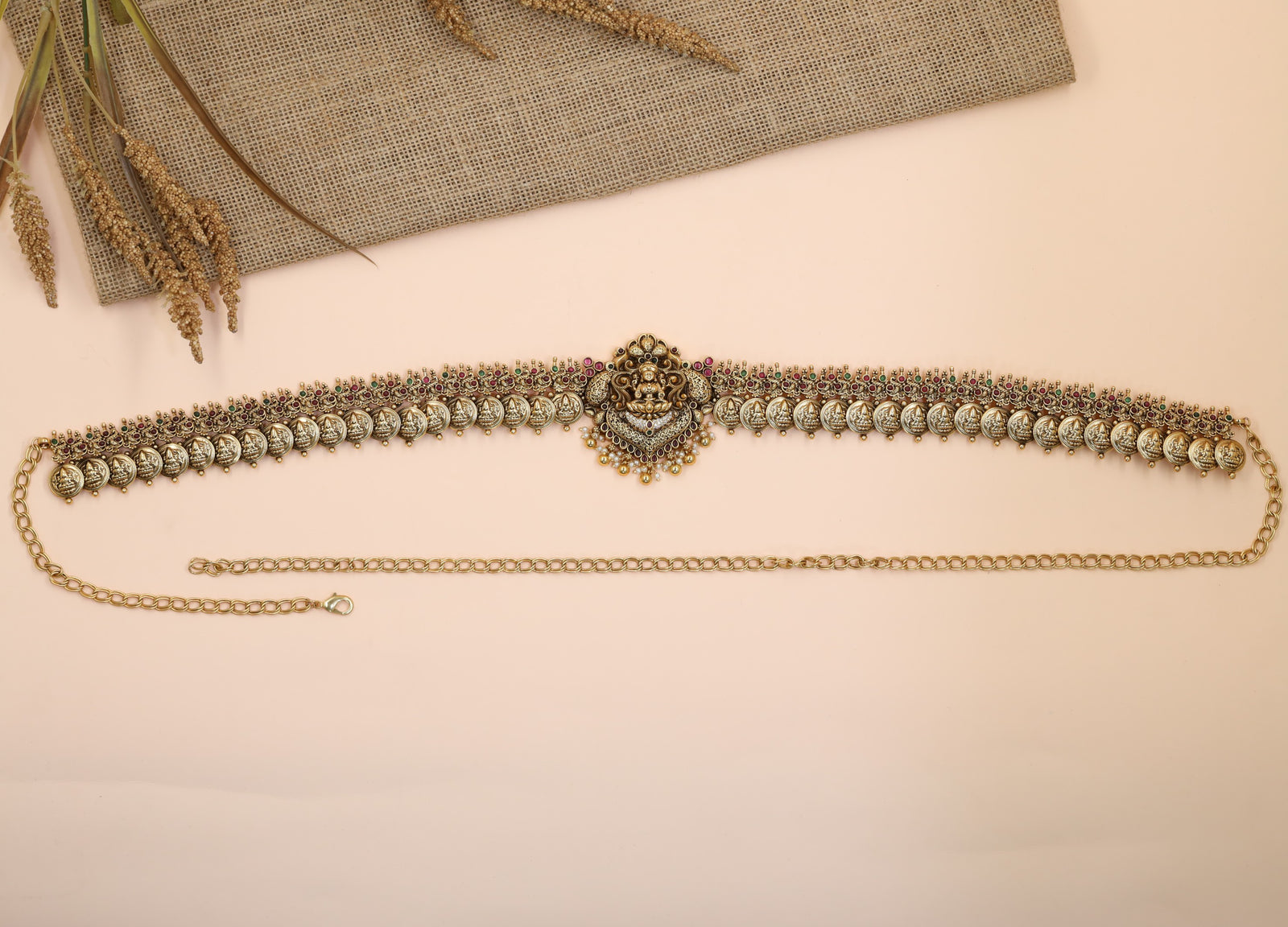 Bridal Antique Waist Belt with Coin Border and Lakshmi Centrepiece