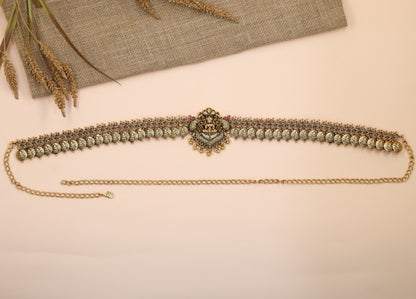 Bridal Antique Waist Belt with Coin Border and Lakshmi Centrepiece