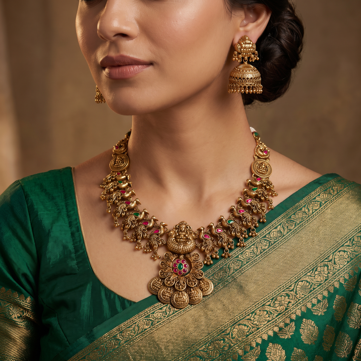 Antique Lakshmi Heritage Necklace Set with Coin Drops