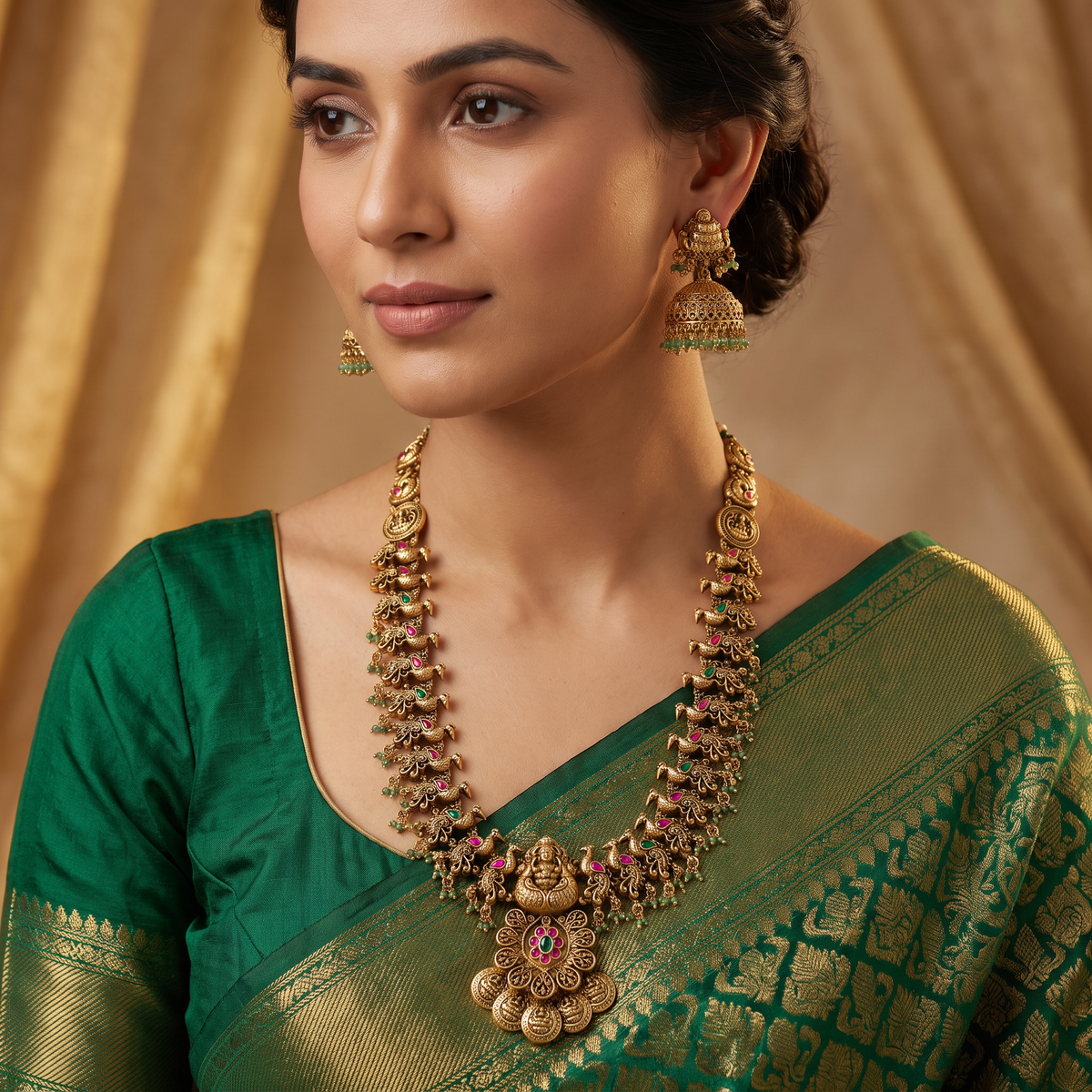 Antique Lakshmi Long Haara Set with Heritage Coin Drops