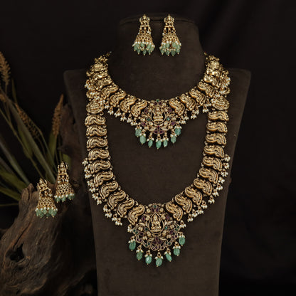Grand Peacock Antique Combo Set with Lakshmi Pendants