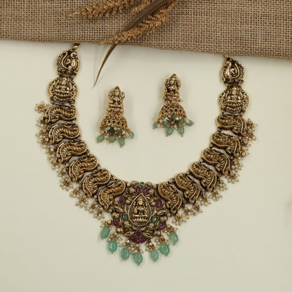Antique Lakshmi Heritage Necklace Set with Temple Centre