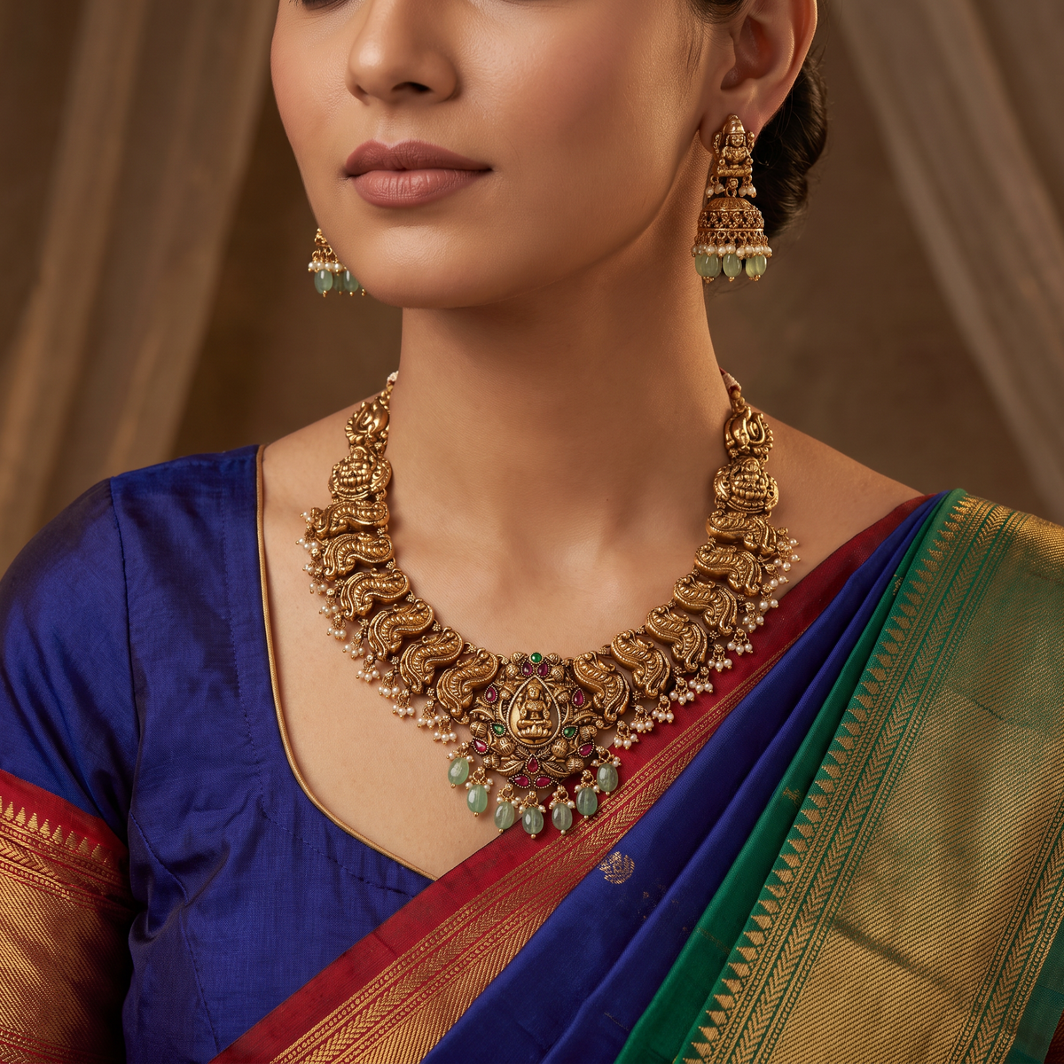 Antique Lakshmi Heritage Necklace Set with Temple Centre